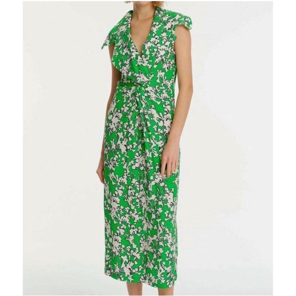Exquise green floral twist front midi‎ dress 8 wedding classic vacation resort